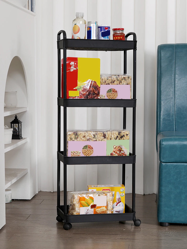 Plastic Rolling Utility Cart with Handle Storage Trolley for Office, Living Room, Kitchen, Movable Storage Organizer with Wheel