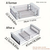 Space-saving expandable stainless steel sink dish rack multi-layer drain basket for placing dishes and cups.