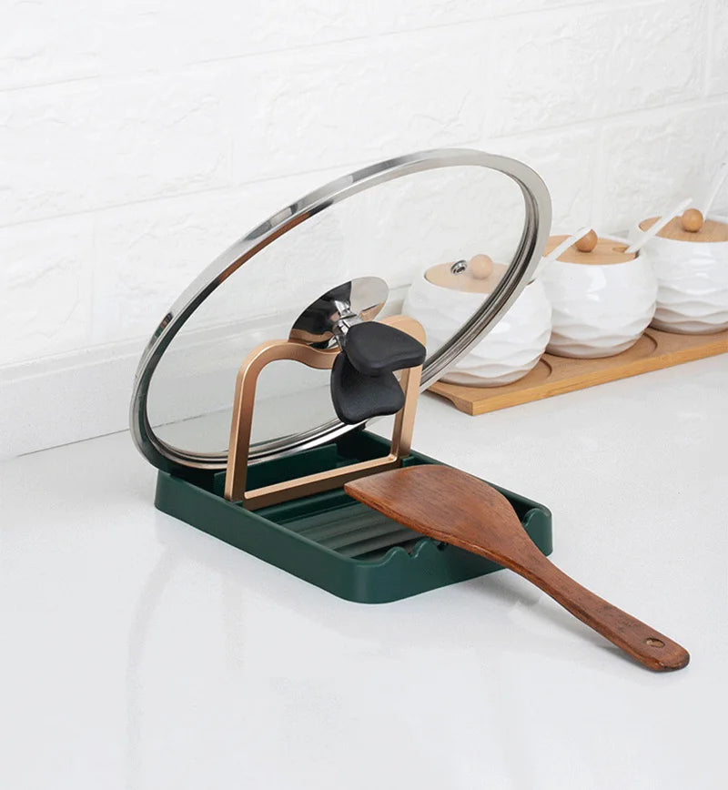 Kitchen Desktop Pot Lid Holder Foldable Multifunctional Pot Cover Rack Spatula Storage Rack Pot Lid Rest Kitchen Organizer