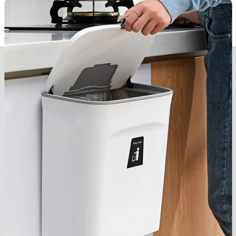 Hanging Trash Can with Lid Large Capacity Kitchen Recycling Garbage Basket Cabinet Door Bathroom Wall Mounted Trash Bin Dustbin