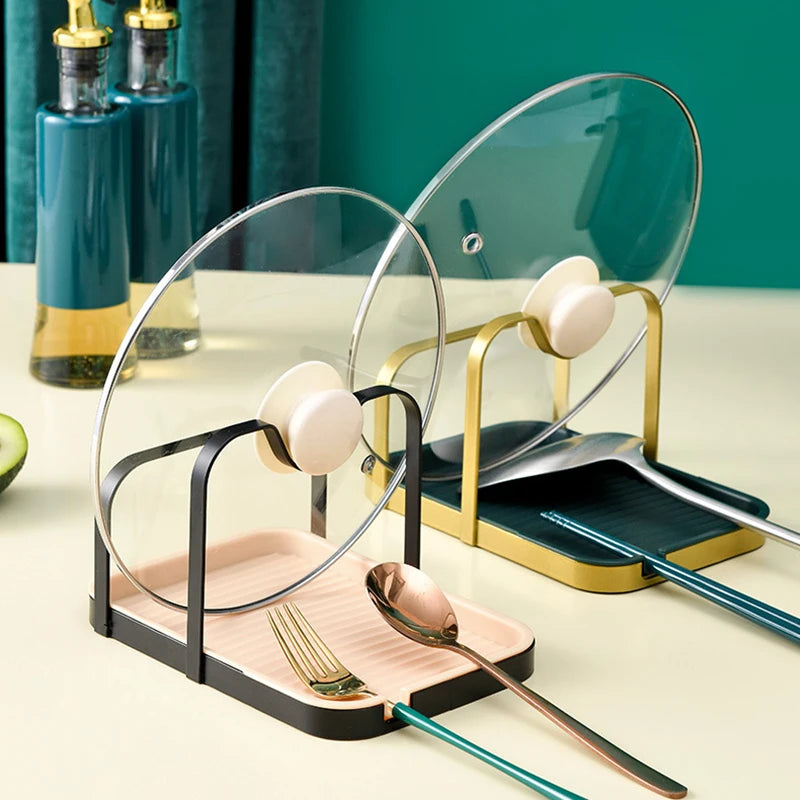 Stainless Steel Pot Lid Holder Rack Stand Multifunctional Pot Lid Storage with Drip Tray Pot Cover Rest Stand Pot Lid Holder