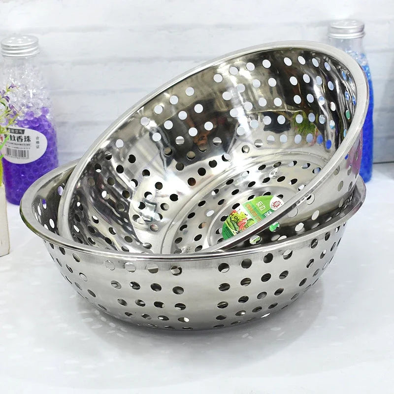 Stainless steel big basin 26-45cm filter water wash fruit vegetable wash basket drain rice Mesh Sifter Colander Strainer Sieve