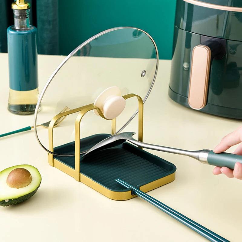 Stainless Steel Pot Lid Holder Rack Stand Multifunctional Pot Lid Storage with Drip Tray Pot Cover Rest Stand Pot Lid Holder