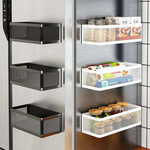 Magnetic Refrigerator Storage Rack, Magnetic Spice Rack, Metal Magnetic Hanging Basket, Wall Cabinet Multifunctional Storage Box, No Drilling Required