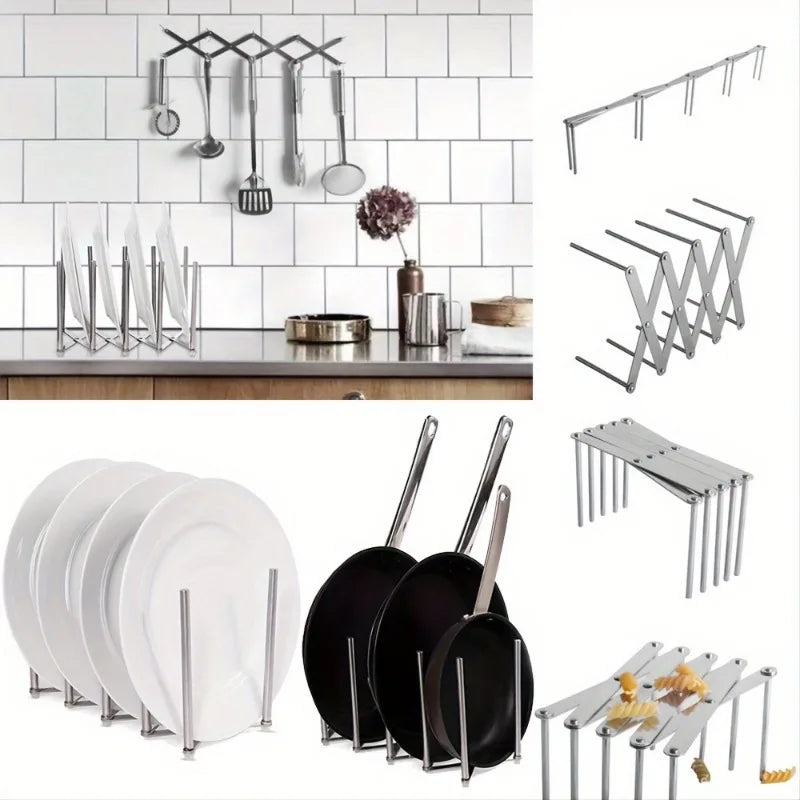 1pc Multifunctional Lid Holder Retractable Pot Lid Holder Kitchen Drain Rack Storage Rack Pot Lid Organization