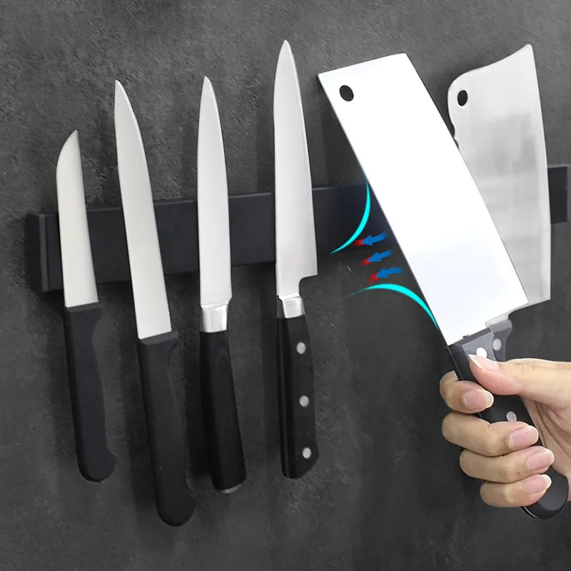 Black Power Magnetic Knife Holder 304 Stainless Steel Wall Mount Kitchen Magnet Magnetic Knife Holder Bar Rack Knives Organizer