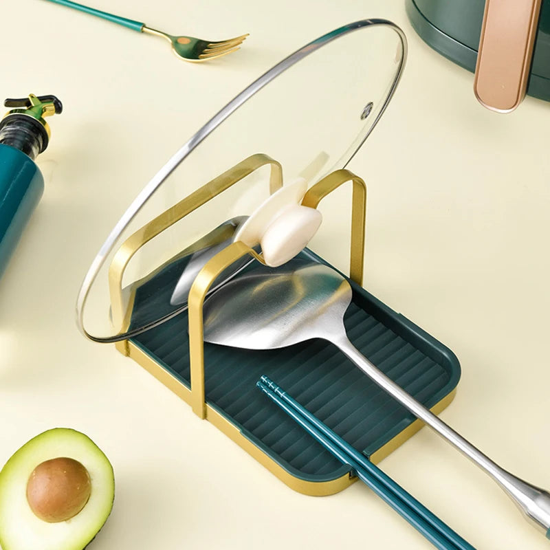 Stainless Steel Pot Lid Holder Rack Stand Multifunctional Pot Lid Storage with Drip Tray Pot Cover Rest Stand Pot Lid Holder