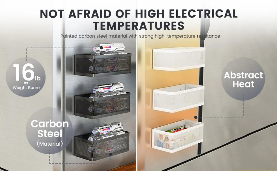 Magnetic Refrigerator Storage Rack, Magnetic Spice Rack, Metal Magnetic Hanging Basket, Wall Cabinet Multifunctional Storage Box, No Drilling Required