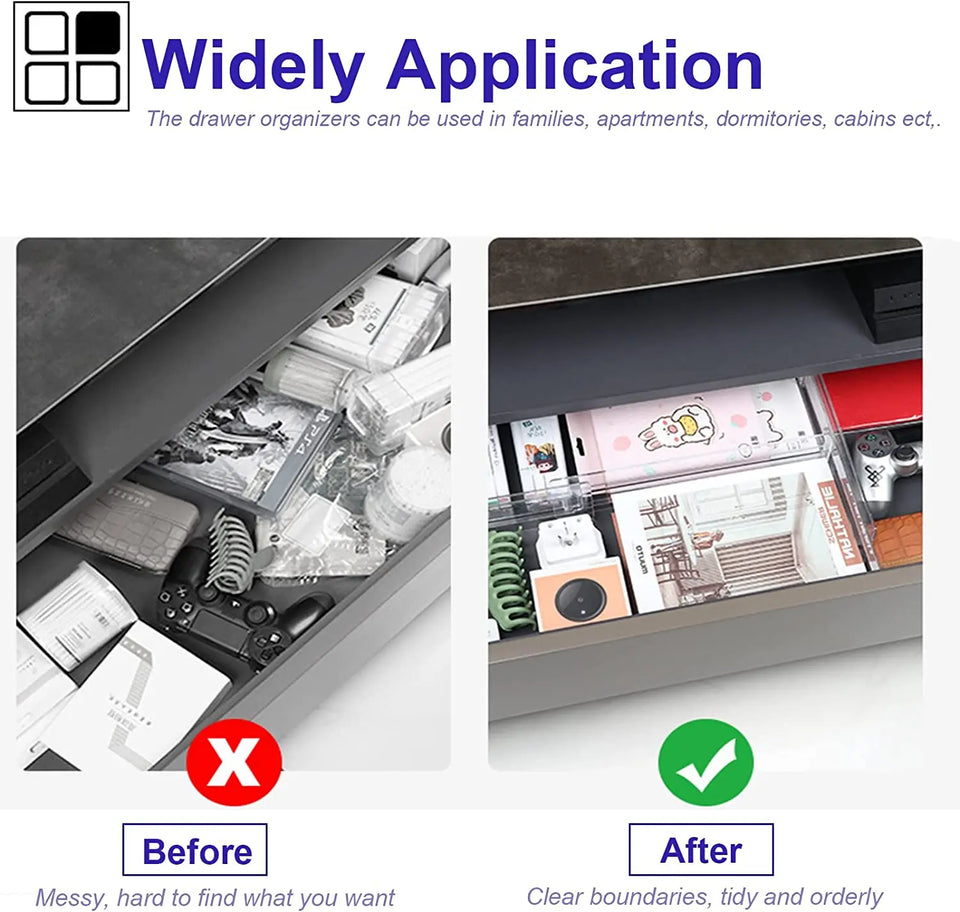 4Pcs Transparent Drawer Divider Adjustable Expandable Drawer Dividers