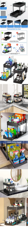 Under-Sink Pull-Out Storage Organizer: Slim Slide-Out Shelf for Kitchen Cabinets | Multi-Functional Space Saver Storage Rack