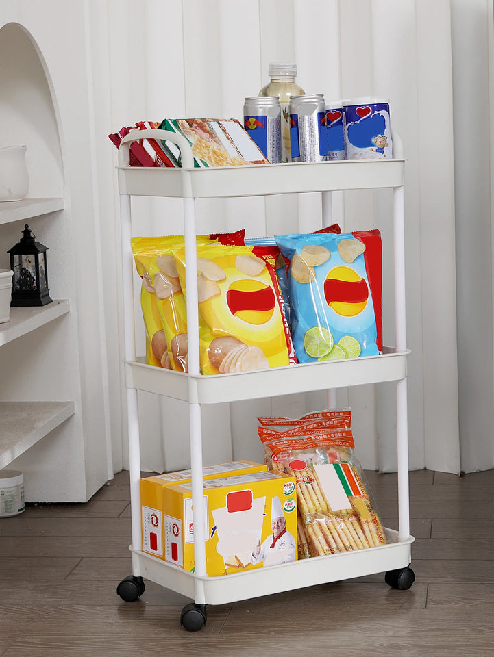 Plastic Rolling Utility Cart with Handle Storage Trolley for Office, Living Room, Kitchen, Movable Storage Organizer with Wheel