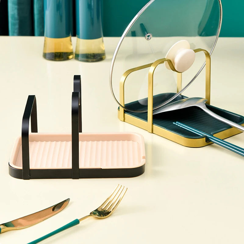 Stainless Steel Pot Lid Holder Rack Stand Multifunctional Pot Lid Storage with Drip Tray Pot Cover Rest Stand Pot Lid Holder