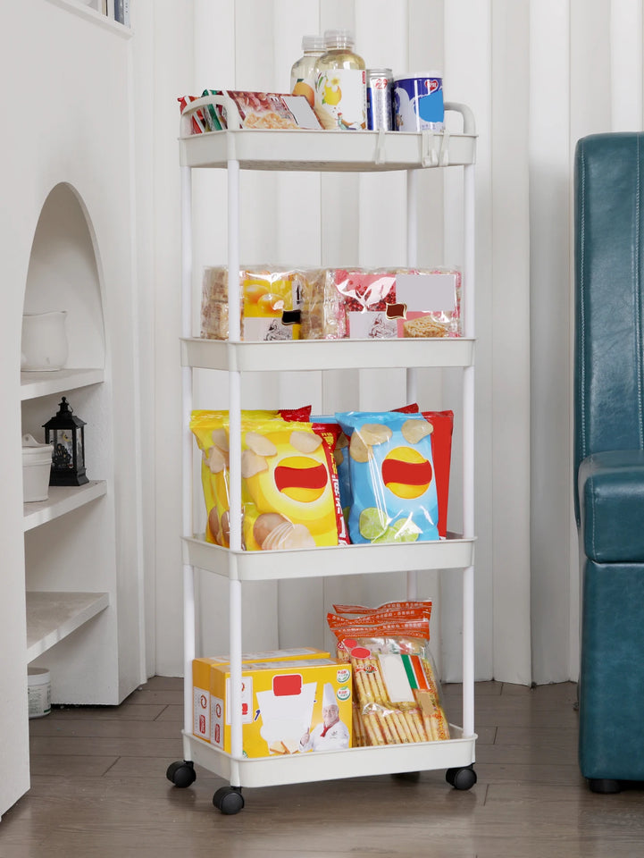 Plastic Rolling Utility Cart with Handle Storage Trolley for Office, Living Room, Kitchen, Movable Storage Organizer with Wheel