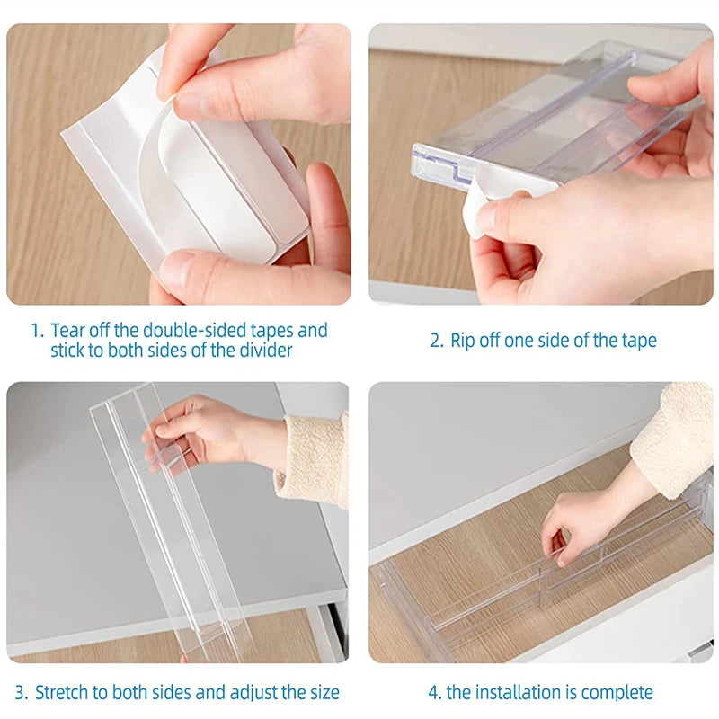 Multi-Pack Transparent Drawer Divider Adjustable Expandable Drawer Divider, Suitable for Clothing, Kitchen Utensils and Office