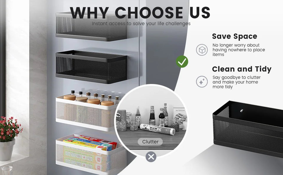 Magnetic Refrigerator Storage Rack, Magnetic Spice Rack, Metal Magnetic Hanging Basket, Wall Cabinet Multifunctional Storage Box, No Drilling Required