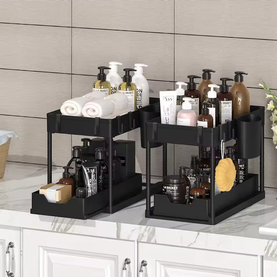 Under-Sink Pull-Out Storage Organizer: Slim Slide-Out Shelf for Kitchen Cabinets | Multi-Functional Space Saver Storage Rack