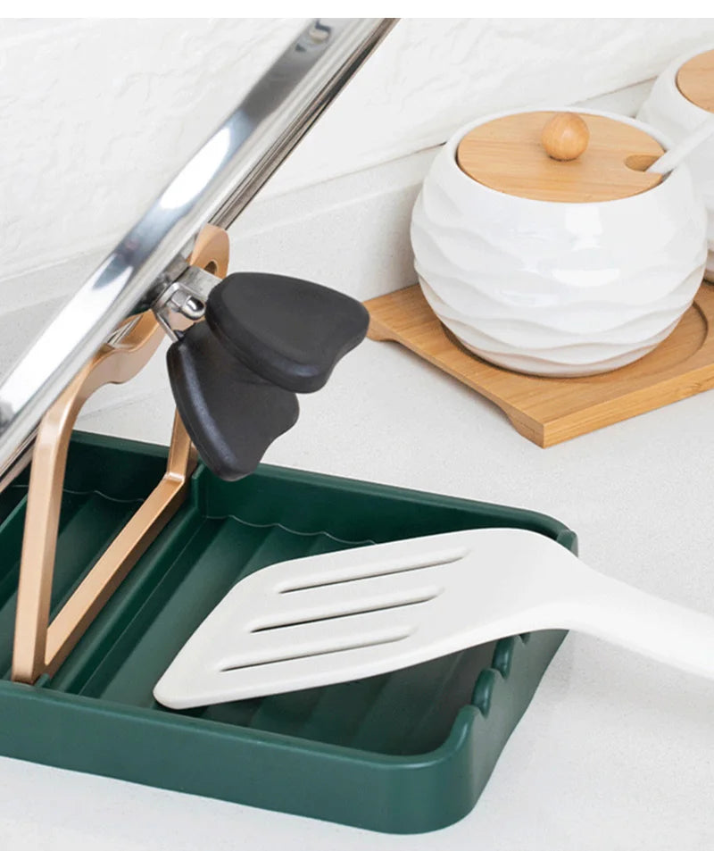 Kitchen Desktop Pot Lid Holder Foldable Multifunctional Pot Cover Rack Spatula Storage Rack Pot Lid Rest Kitchen Organizer