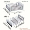 Space-saving expandable stainless steel sink dish rack multi-layer drain basket for placing dishes and cups.