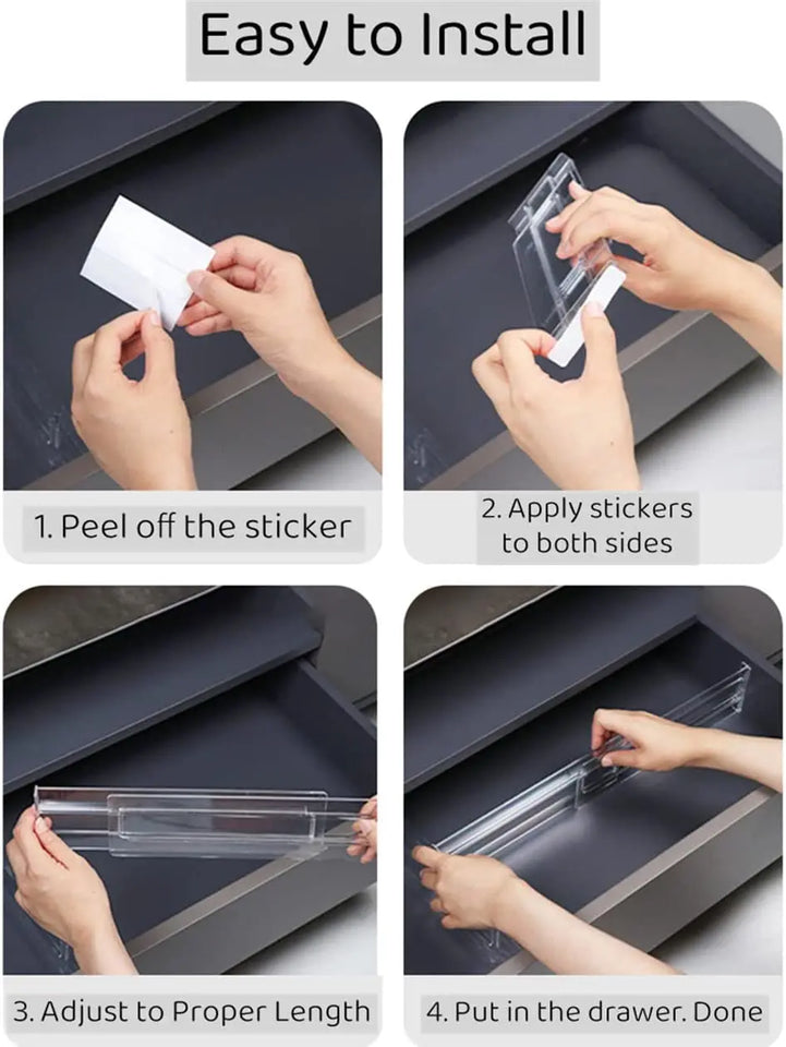 6Pcs Transparent Drawer Divider Adjustable Expandable Drawer Dividers, Suitable for Clothing, Kitchen Utensils and Office