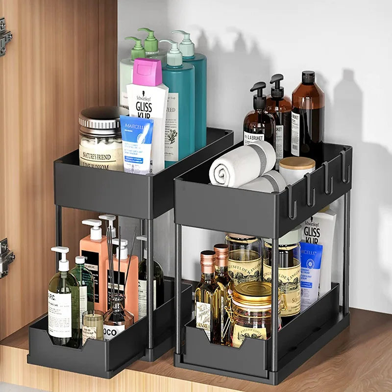 Under-Sink Pull-Out Storage Organizer: Slim Slide-Out Shelf for Kitchen Cabinets | Multi-Functional Space Saver Storage Rack
