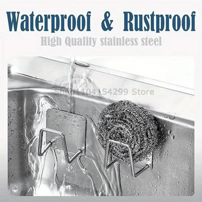 Kitchen Stainless Steel Sink Shelf Sponges Holders Adhesive Drain Drying Rack Wall Hooks Accessories Storage Organizer