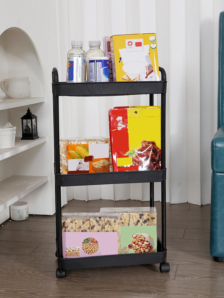 Plastic Rolling Utility Cart with Handle Storage Trolley for Office, Living Room, Kitchen, Movable Storage Organizer with Wheel