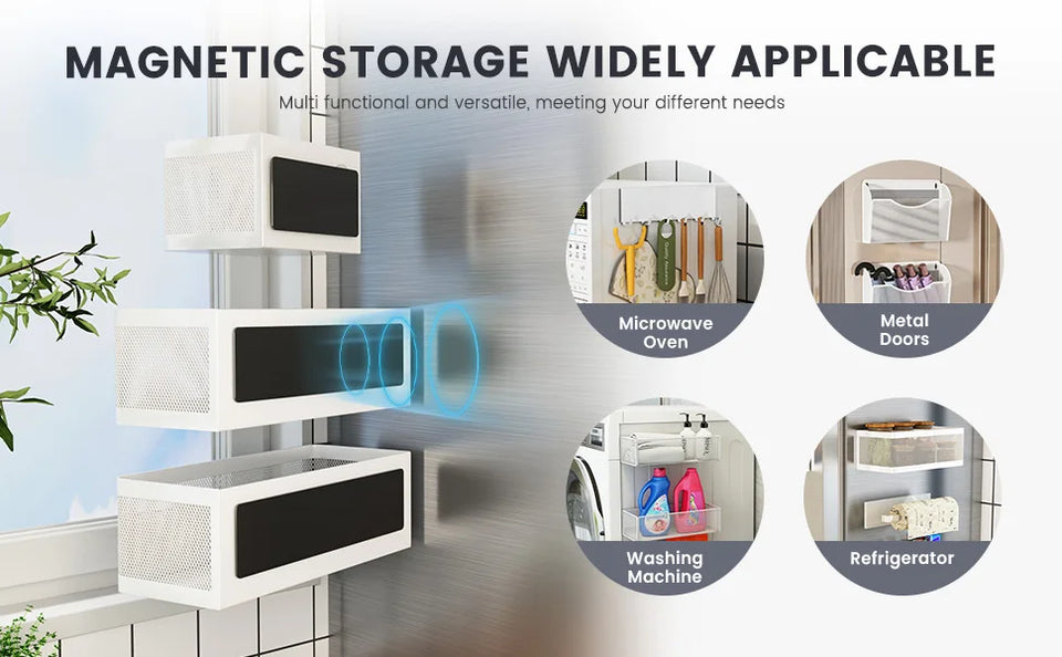 Magnetic Refrigerator Storage Rack, Magnetic Spice Rack, Metal Magnetic Hanging Basket, Wall Cabinet Multifunctional Storage Box, No Drilling Required