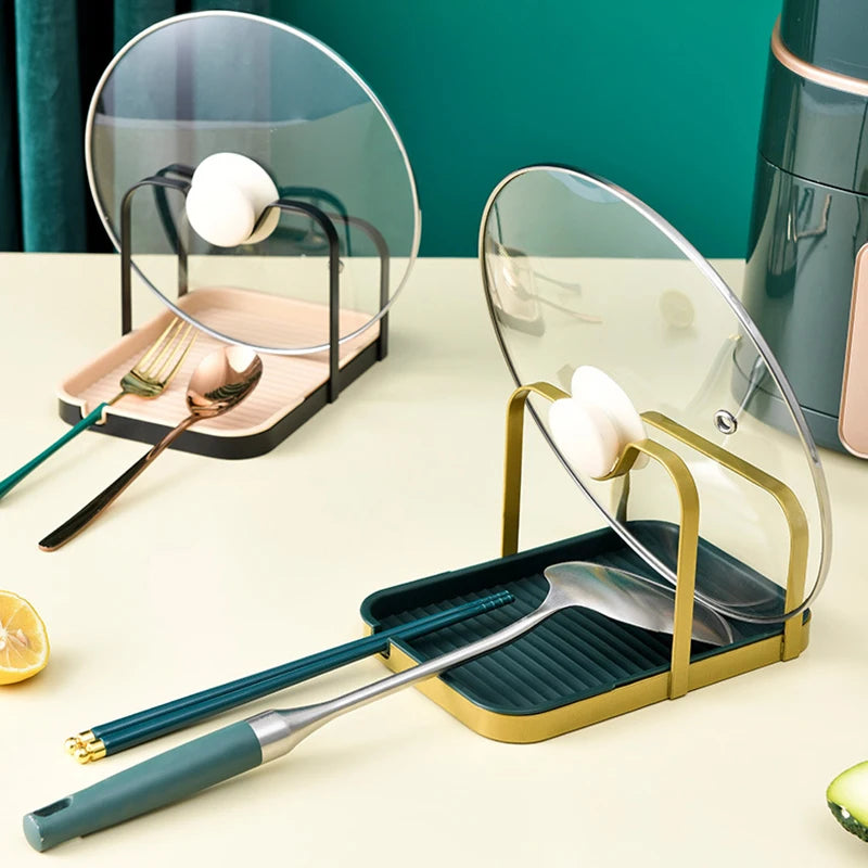 Stainless Steel Pot Lid Holder Rack Stand Multifunctional Pot Lid Storage with Drip Tray Pot Cover Rest Stand Pot Lid Holder