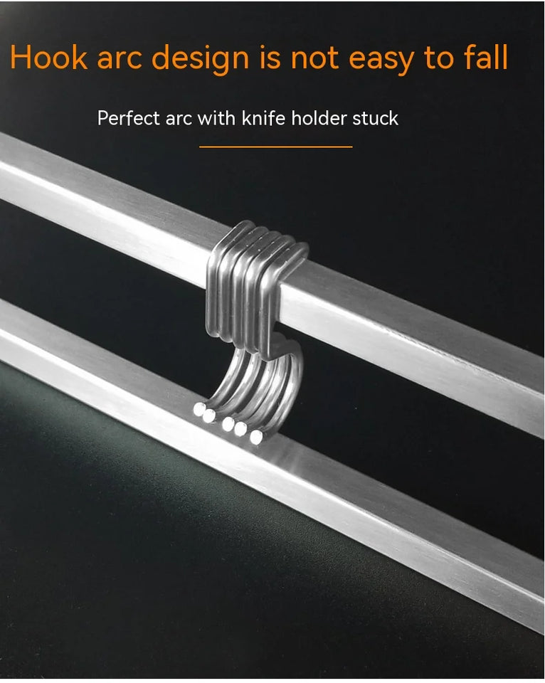 Magnetic Knife Holder for Wall Mount, Strips with Hooks, Stainless Steel, Kitchen Utensil