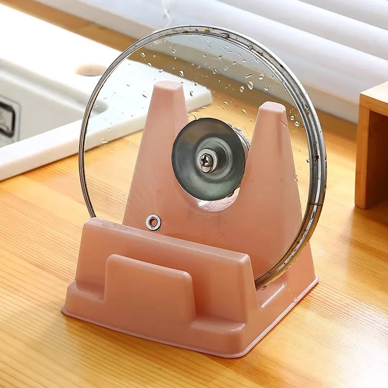 1PC Plastic Pot Lid Holder Bracket Shelf Kitchen Pot Lid Holder No Drilling Required Countertop Organizer for Pan Covers