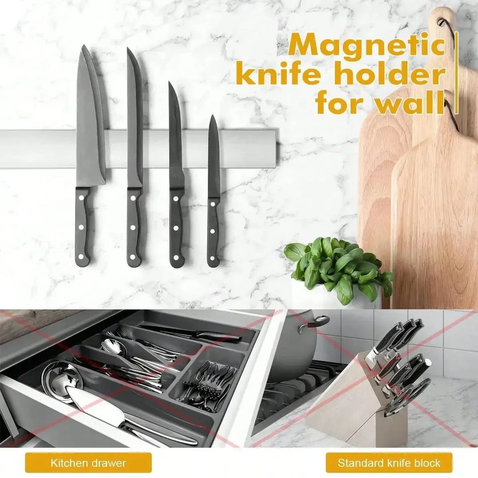 Multipurpose Magnetic Knife Holder - Stainless Steel Wall Rack Strip Kitchen Utensil Organizer